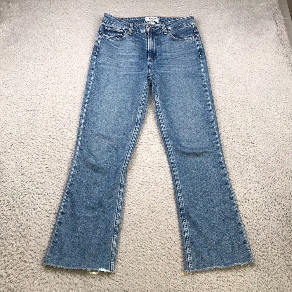 Paige Colette Crop Flare Jeans Womens 26 (28x25) Blue Mid Rise Stretch Denim